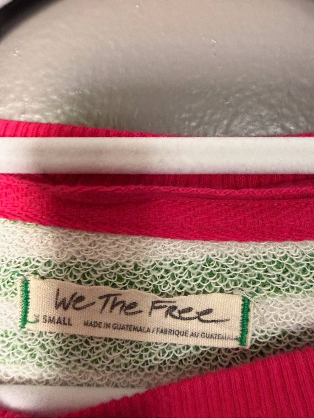 We The Free Bright Pink-Trim Green & White Knit Top